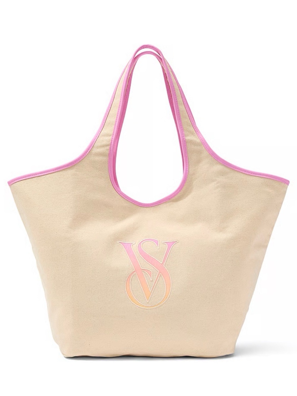 Victoria's Secret Beige Canvas Tote with Pink Trim